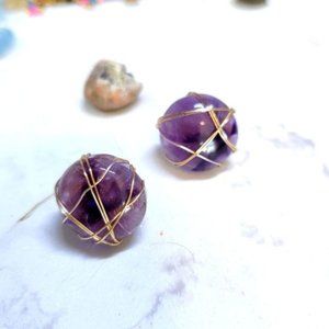 Handmade new?studs amethyst gold color wire non tarnish